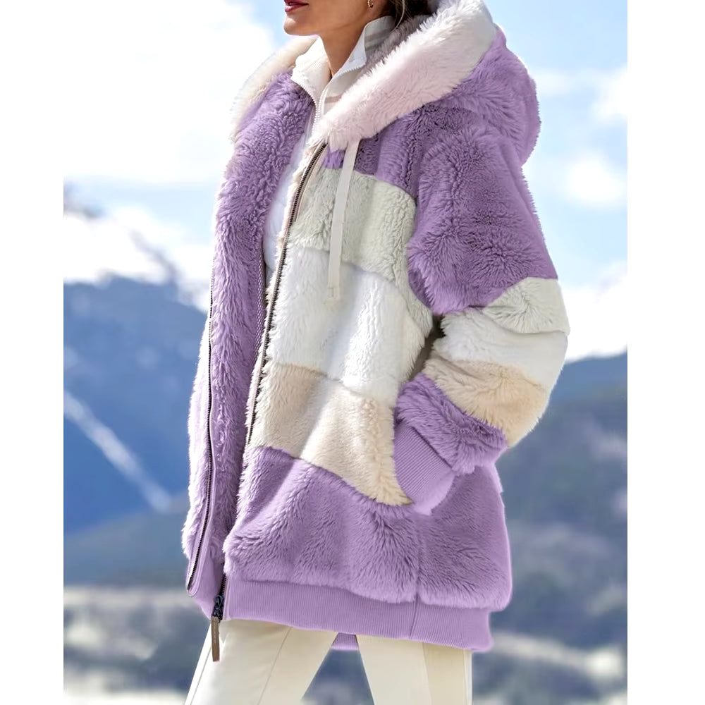 Oversized Jacket for Women Coat 2025 Autumn Winter Warm Plush Pocket Hooded Streetwear Loose Lady Zipper Cashmere Outerwear Coat