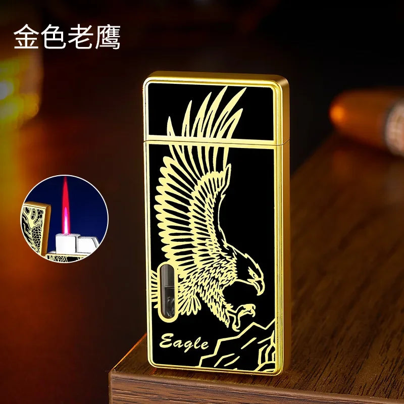 Windproof Waterproof Metal Lighter Electroplated Dragon Embossed Pattern Red Fire Direct Cigar Lighter Men Smoke Accesoires